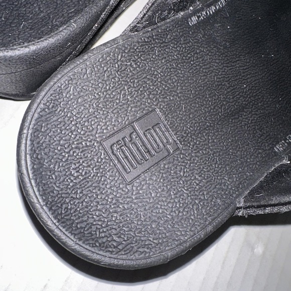 FitFlop Shoes Womens Size 8 Black Glitter Thong Wedge Sandals Comfort Toning - Picture 4 of 7